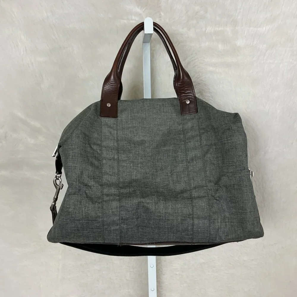 Jack Spade Tech Oxford Wing Gray Nylon Brown Leather Overnight Travel Duffel Bag